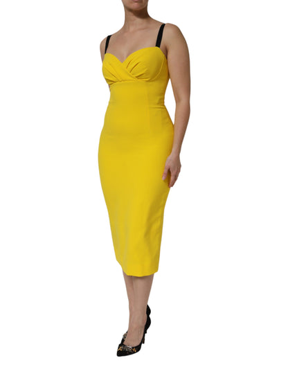 Robe midi moulante sans manches en polyester jaune de Dolce &amp; Gabbana