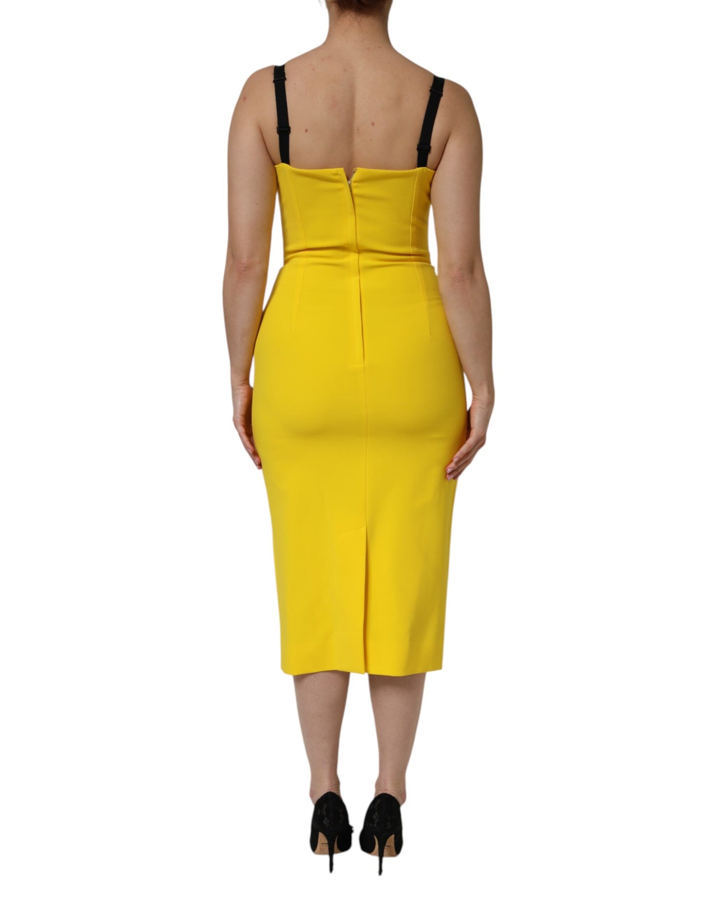 Robe midi moulante sans manches en polyester jaune de Dolce &amp; Gabbana