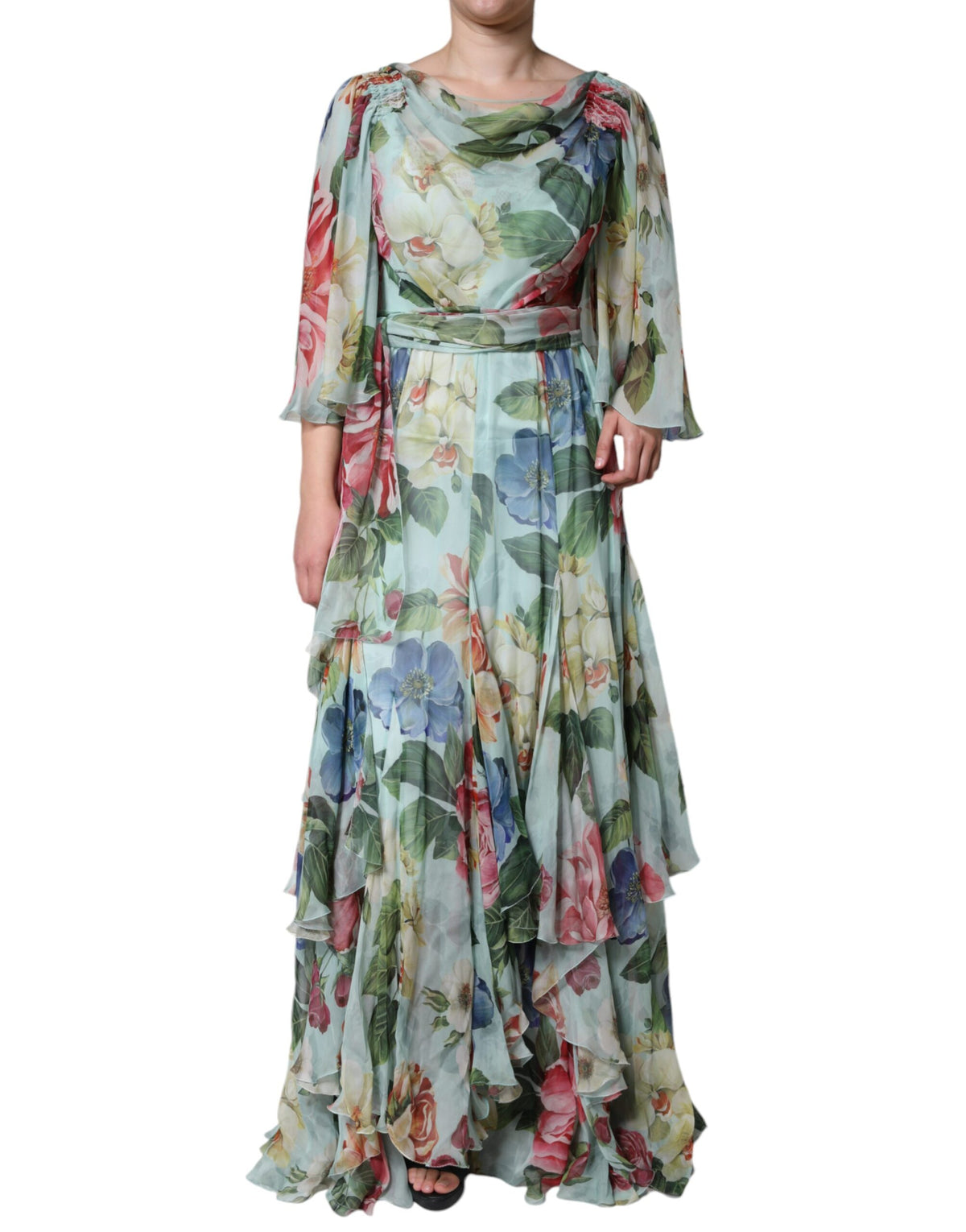 Robe Maxi Longue à Imprimé Floral Bleu Dolce & Gabbana