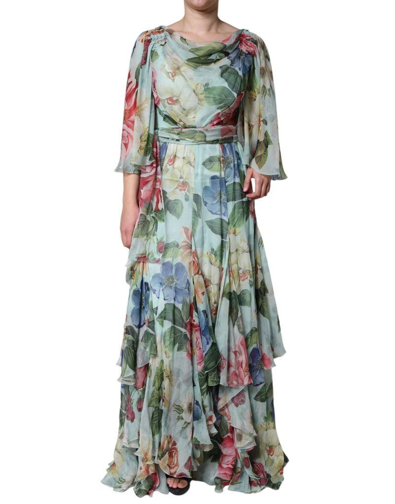 Robe Maxi Longue à Imprimé Floral Bleu Dolce & Gabbana