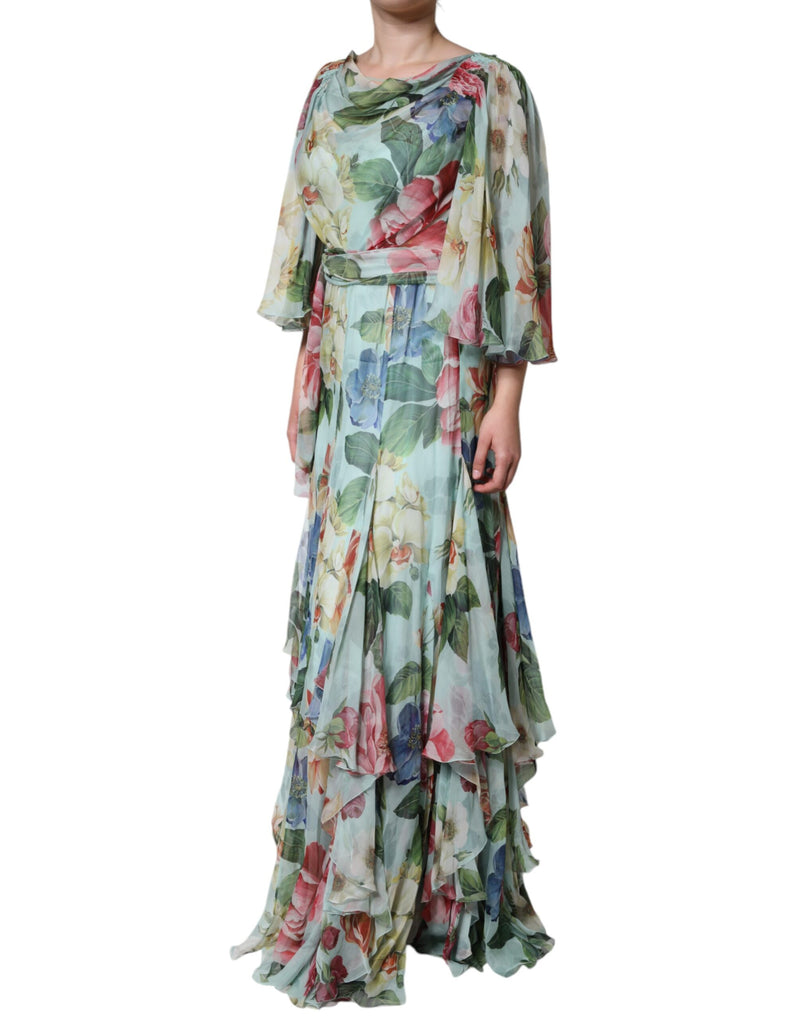 Robe Maxi Longue à Imprimé Floral Bleu Dolce & Gabbana