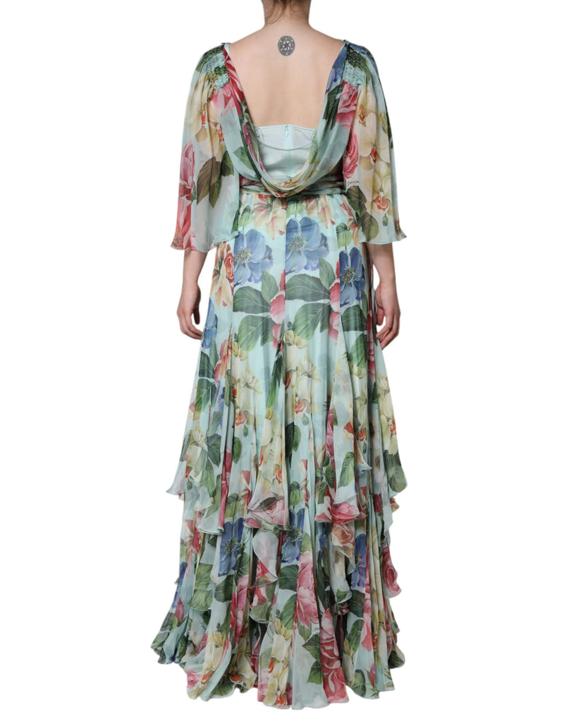 Robe Maxi Longue à Imprimé Floral Bleu Dolce & Gabbana