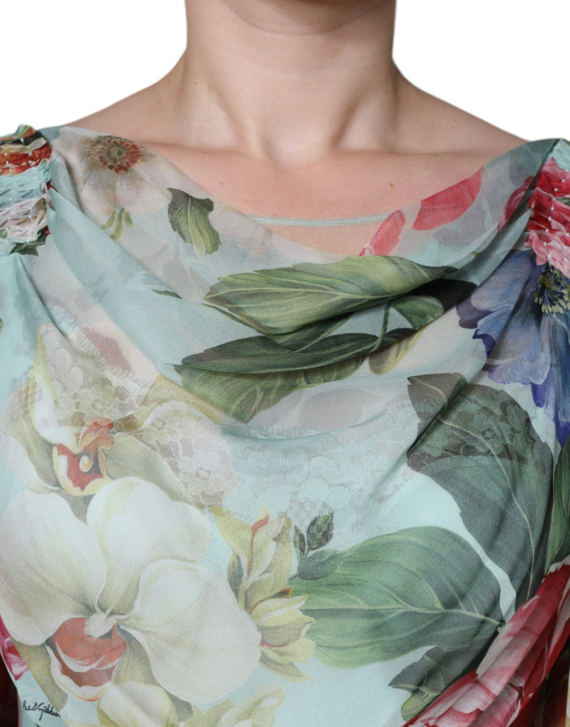 Robe Maxi Longue à Imprimé Floral Bleu Dolce & Gabbana