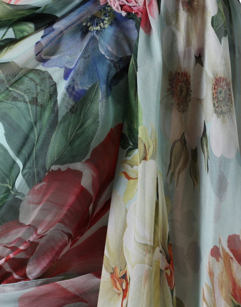 Robe Maxi Longue à Imprimé Floral Bleu Dolce & Gabbana