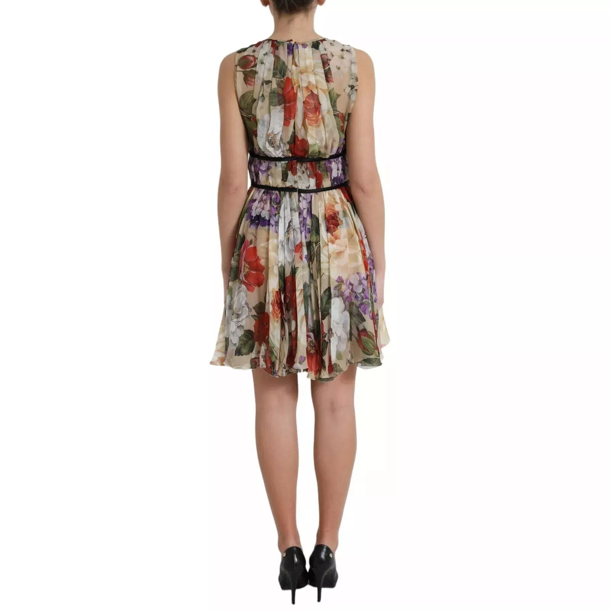 Dolce & Gabbana Robe Mini A-Line Sans Manches Beige à Fleurs