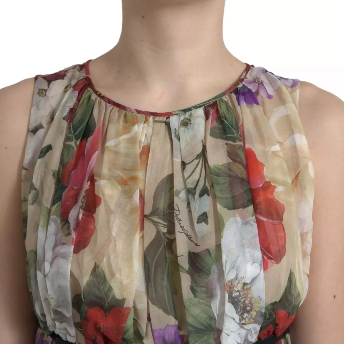 Dolce & Gabbana Robe Mini A-Line Sans Manches Beige à Fleurs