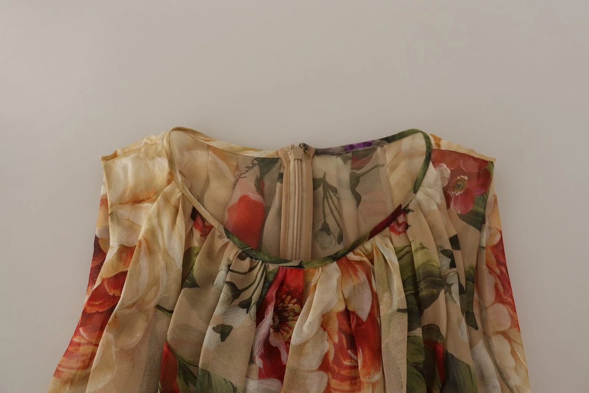 Dolce & Gabbana Robe Mini A-Line Sans Manches Beige à Fleurs