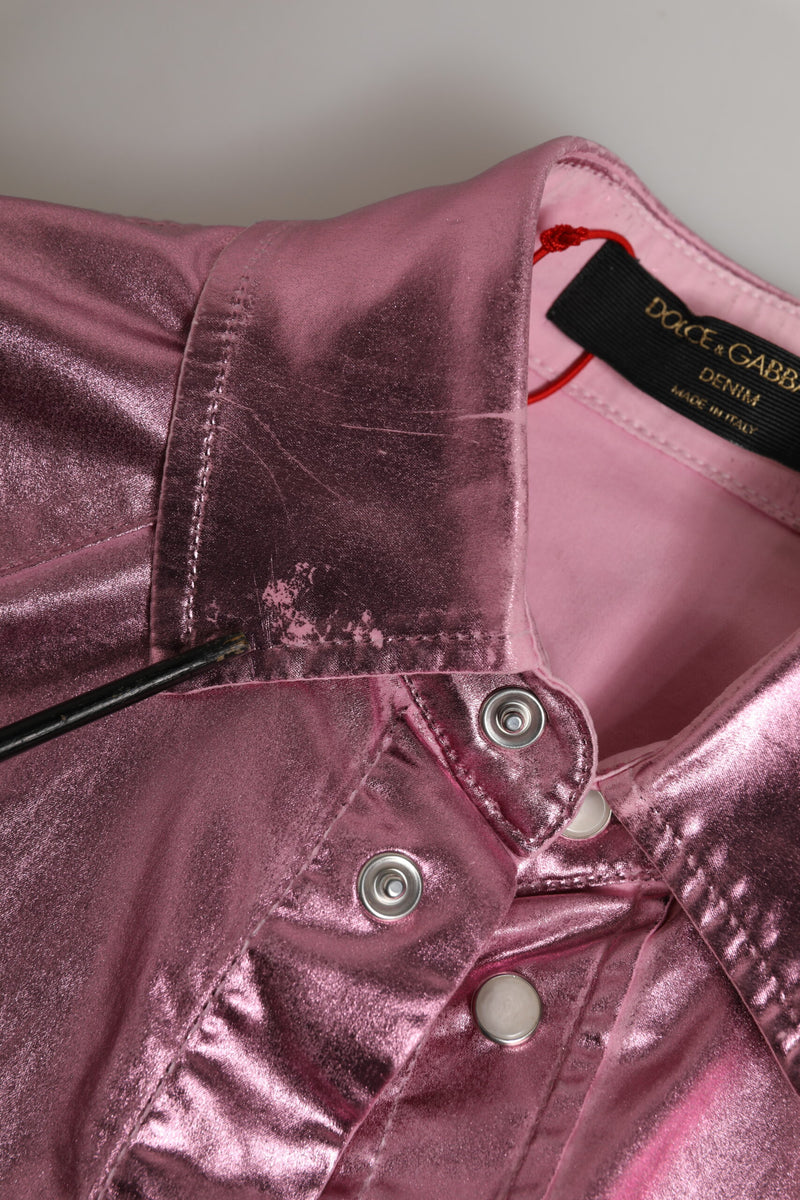 Dolce & Gabbana Pink Cotton Stretch Collared Cropped Jacket