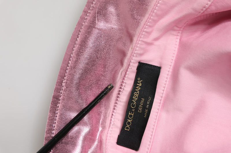 Dolce & Gabbana Pink Cotton Stretch Collared Cropped Jacket
