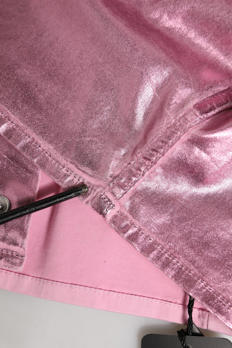Dolce & Gabbana Pink Cotton Stretch Collared Cropped Jacket