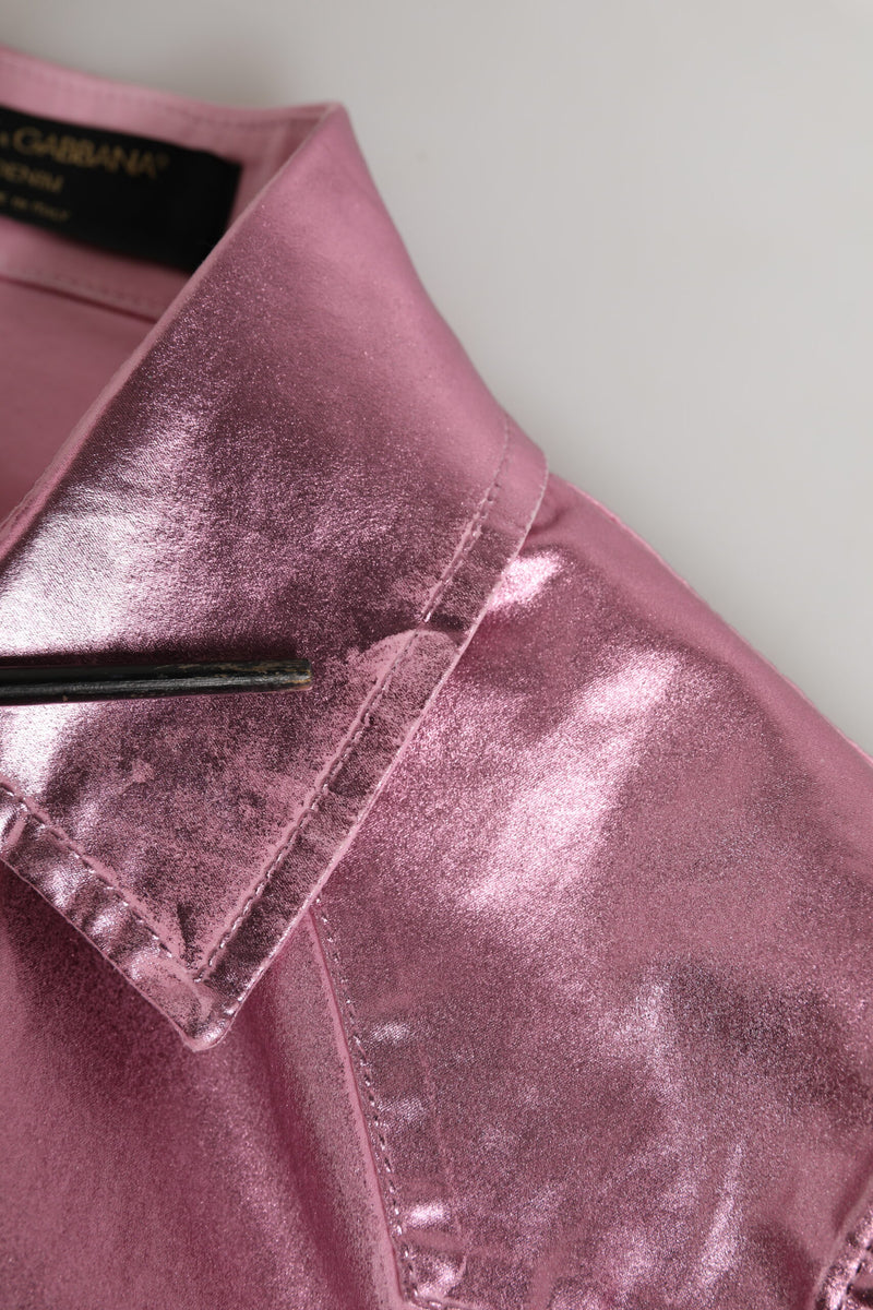 Dolce & Gabbana Pink Cotton Stretch Collared Cropped Jacket