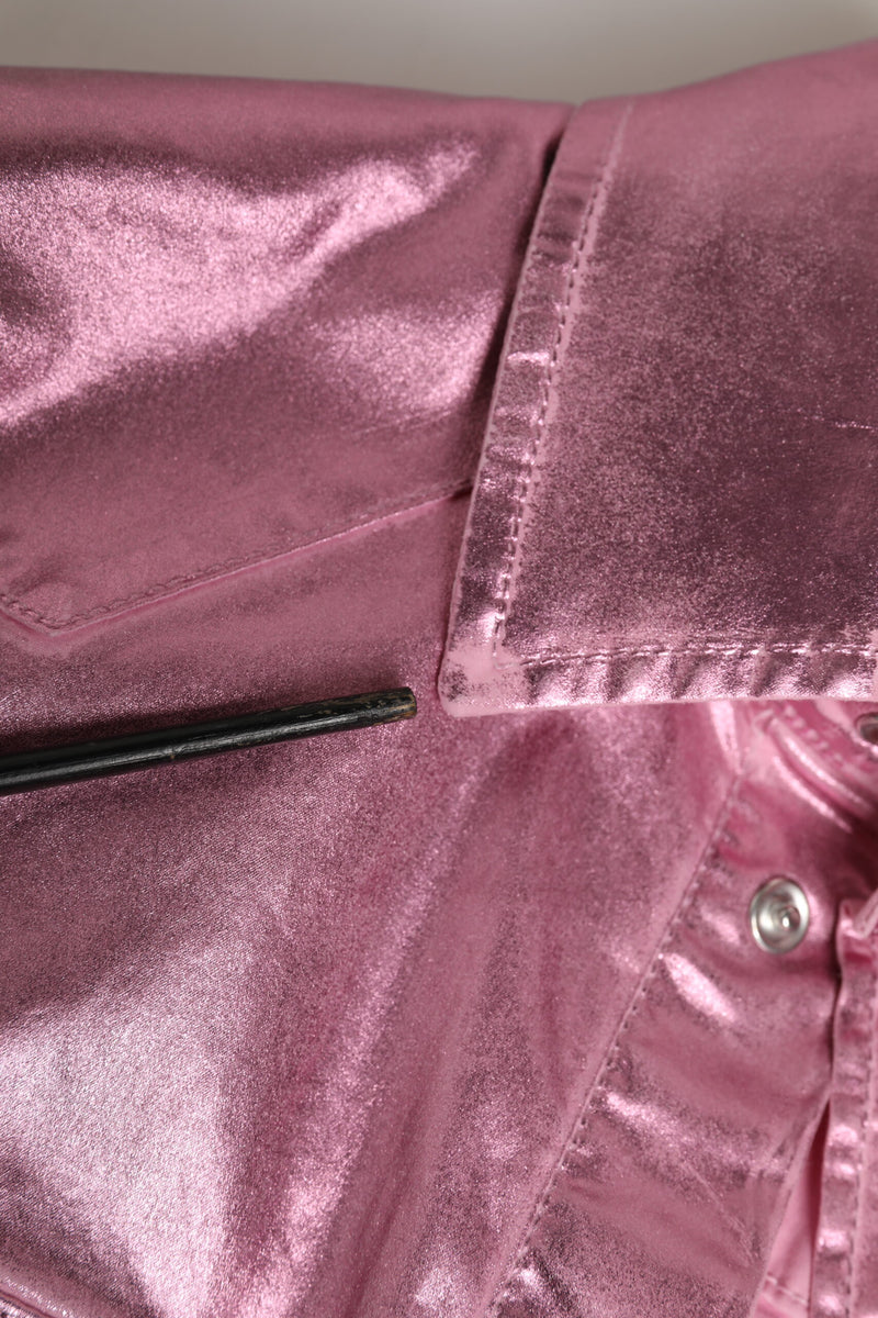 Dolce & Gabbana Pink Cotton Stretch Collared Cropped Jacket