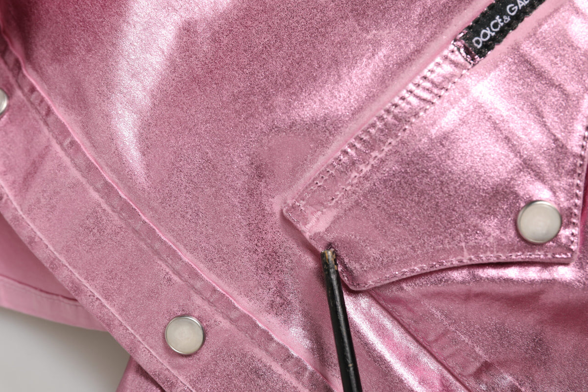 Dolce & Gabbana Pink Cotton Stretch Collared Cropped Jacket