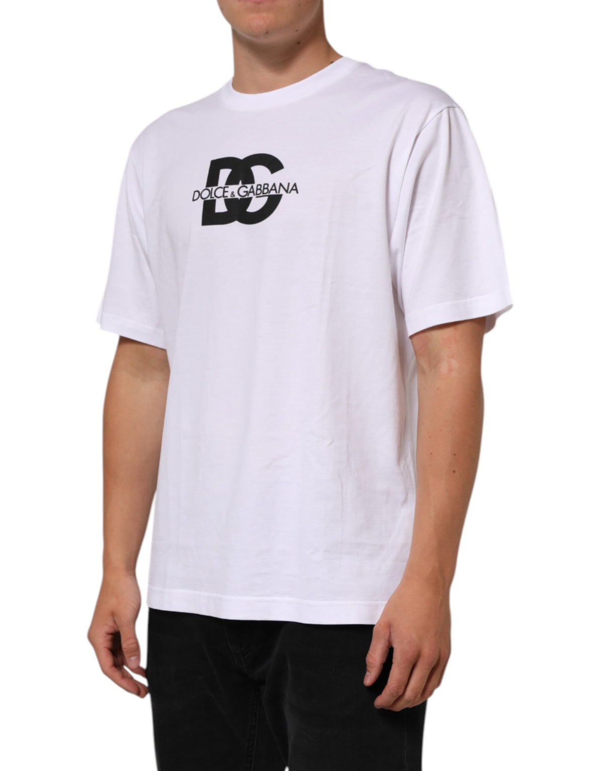 T-shirt homme en coton à col rond avec imprimé du logo blanc de Dolce &amp; Gabbana