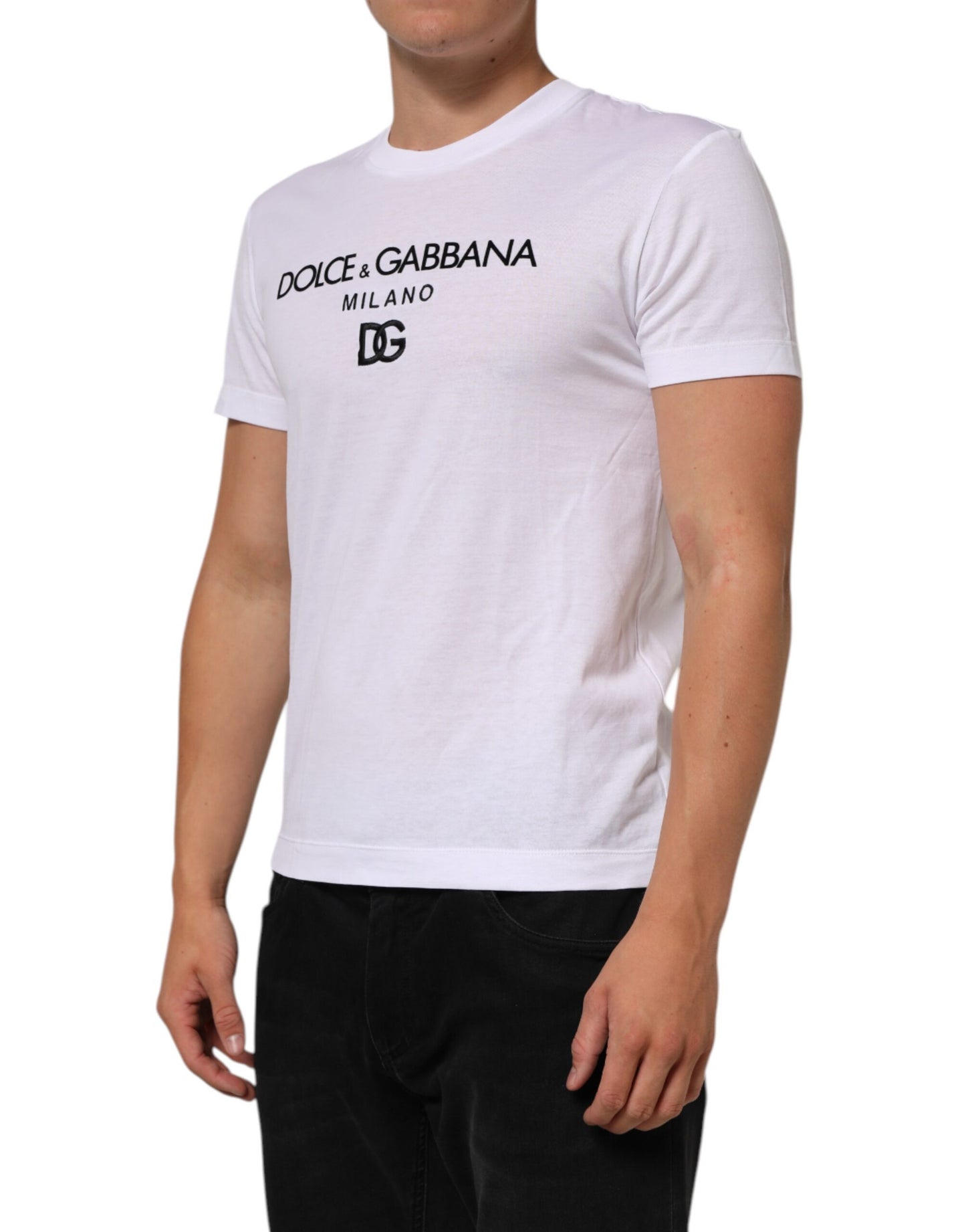 Dolce &amp; Gabbana wit T-shirt met logo-print, gemaakt van katoen, met ronde hals voor heren.