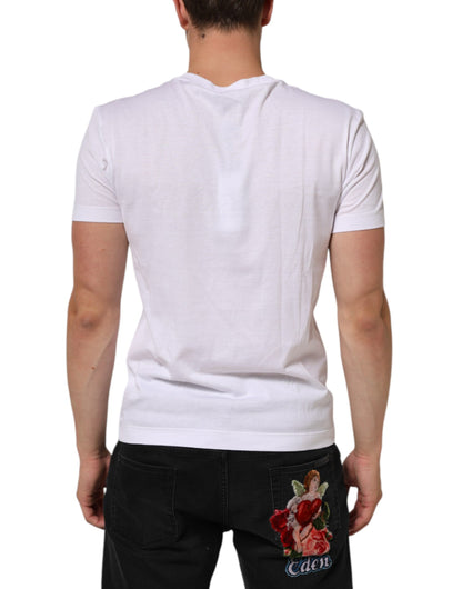 Dolce &amp; Gabbana wit T-shirt met logo-print, gemaakt van katoen, met ronde hals voor heren.