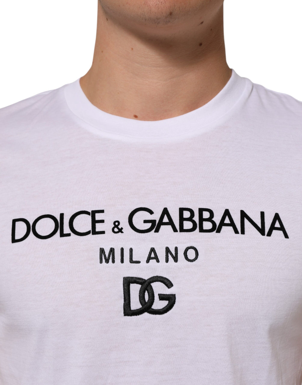 T-shirt homme à col rond en coton avec imprimé du logo blanc de Dolce &amp; Gabbana