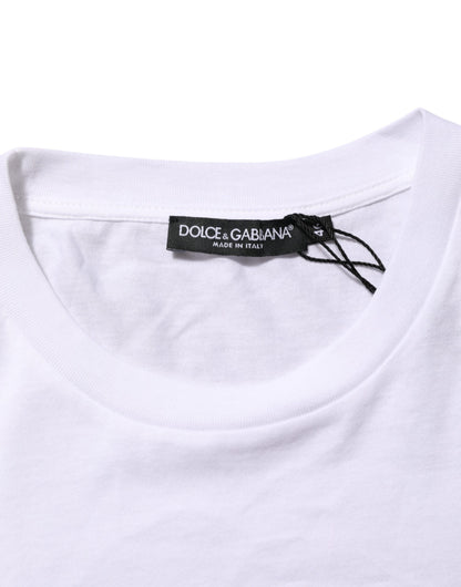 Dolce &amp; Gabbana wit T-shirt met logo-print, gemaakt van katoen, met ronde hals voor heren.