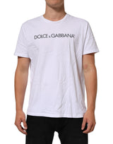T-shirt en coton à col rond avec imprimé du logo blanc de Dolce &amp; Gabbana