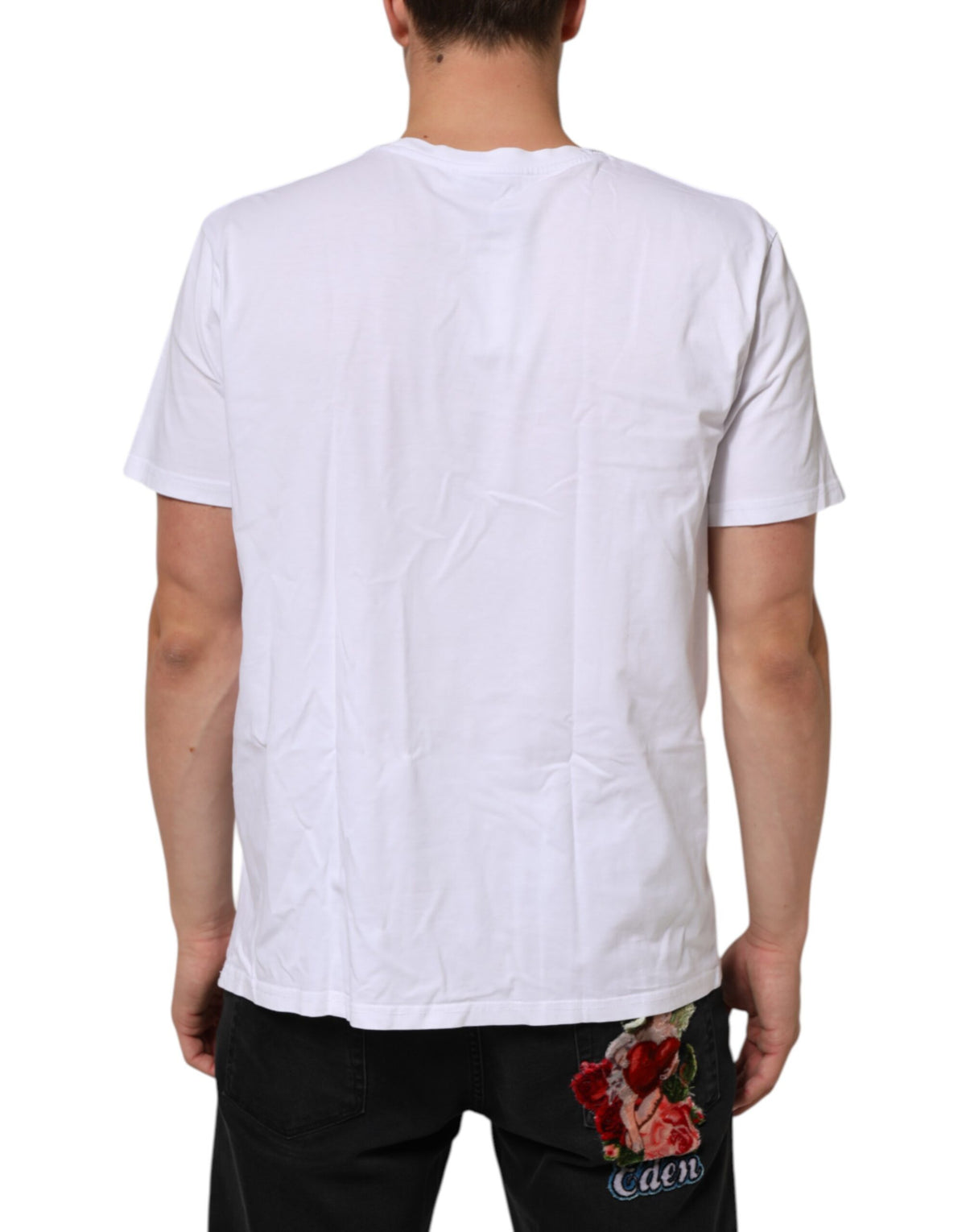 T-shirt en coton à col rond avec imprimé du logo blanc de Dolce &amp; Gabbana