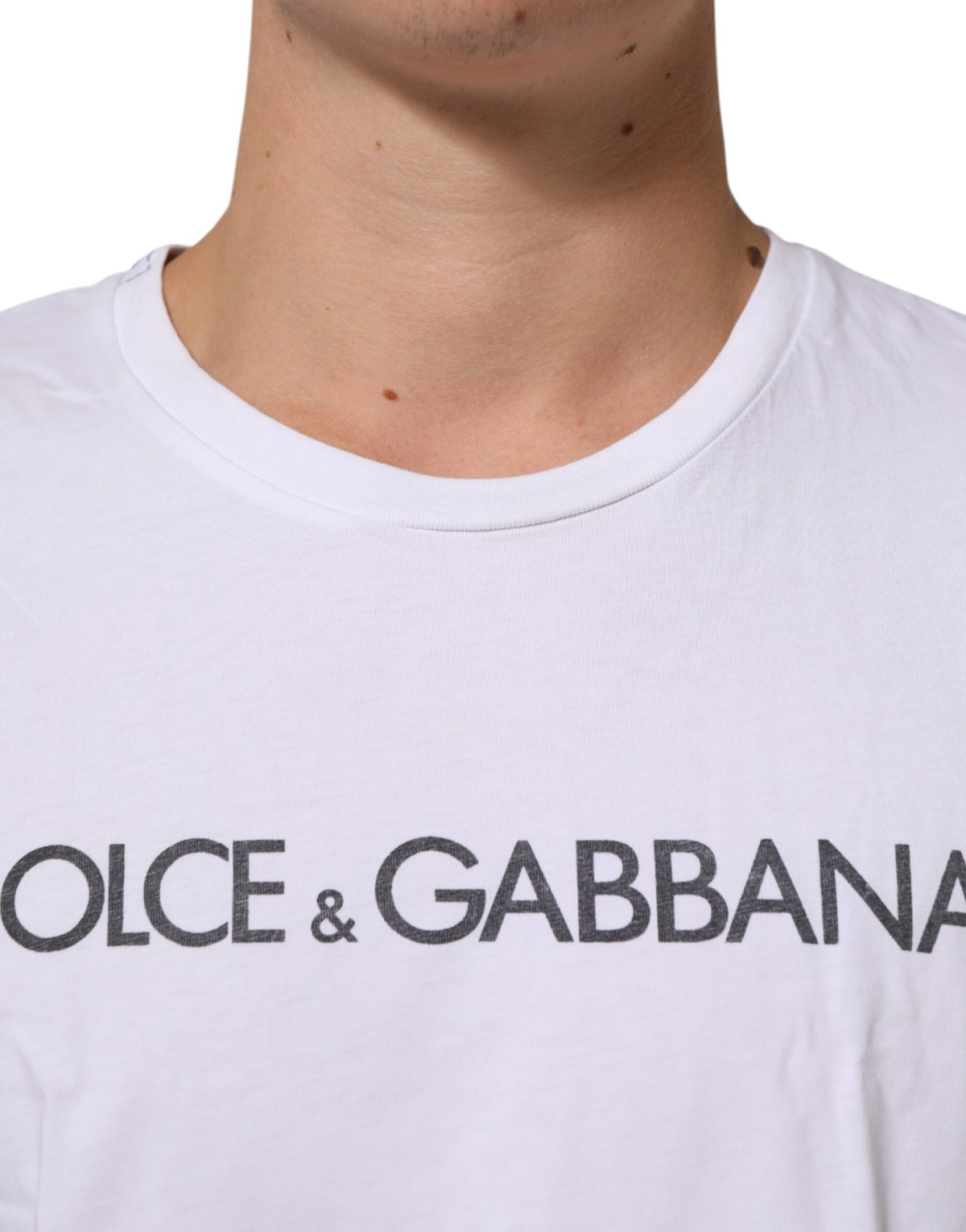 T-shirt en coton à col rond avec imprimé du logo blanc de Dolce &amp; Gabbana