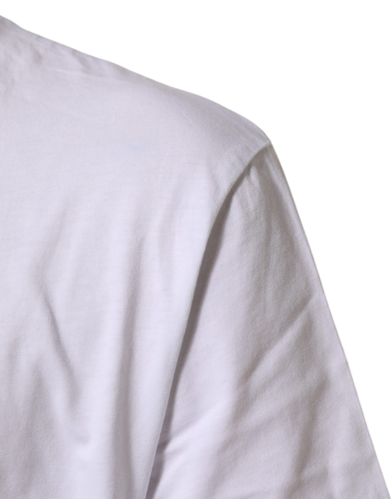Dolce & Gabbana White Logo Print Cotton Crew Neck T-shirt