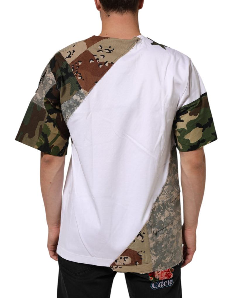 Dolce &amp; Gabbana Wit Camouflage Patchwork Heren Katoenen T-shirt