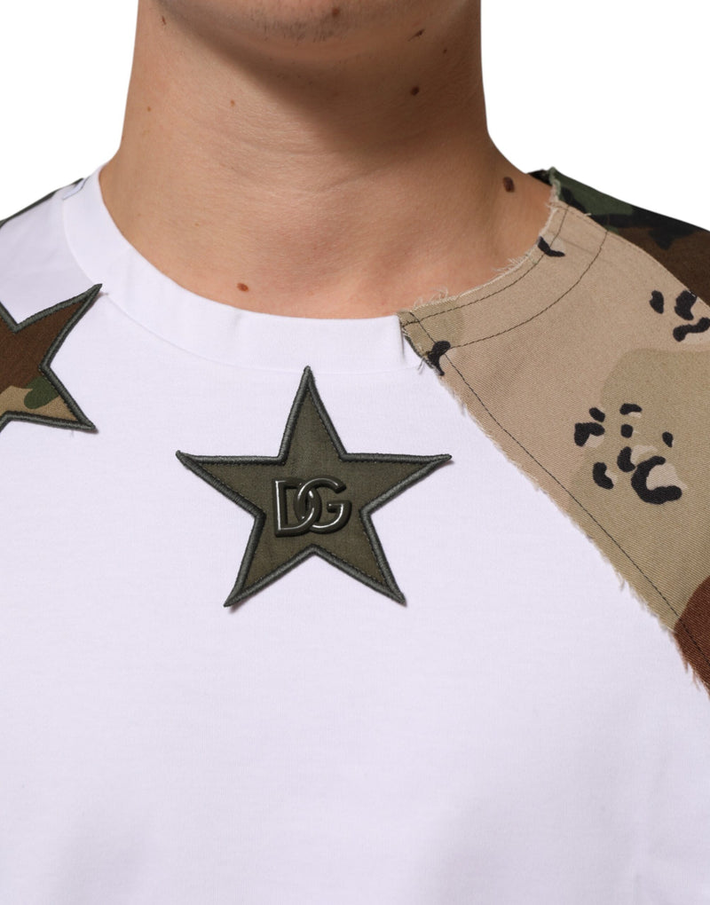 Dolce &amp; Gabbana Wit Camouflage Patchwork Heren Katoenen T-shirt