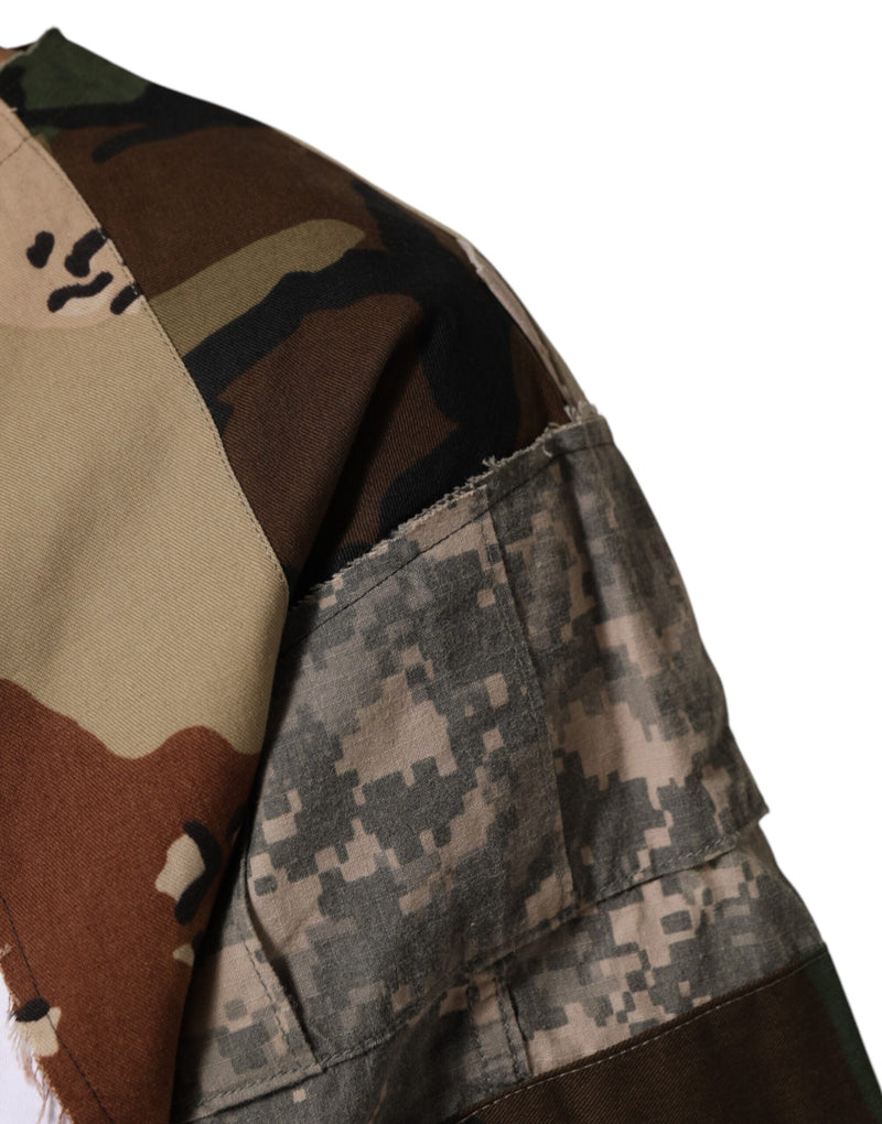 Dolce &amp; Gabbana Wit Camouflage Patchwork Heren Katoenen T-shirt