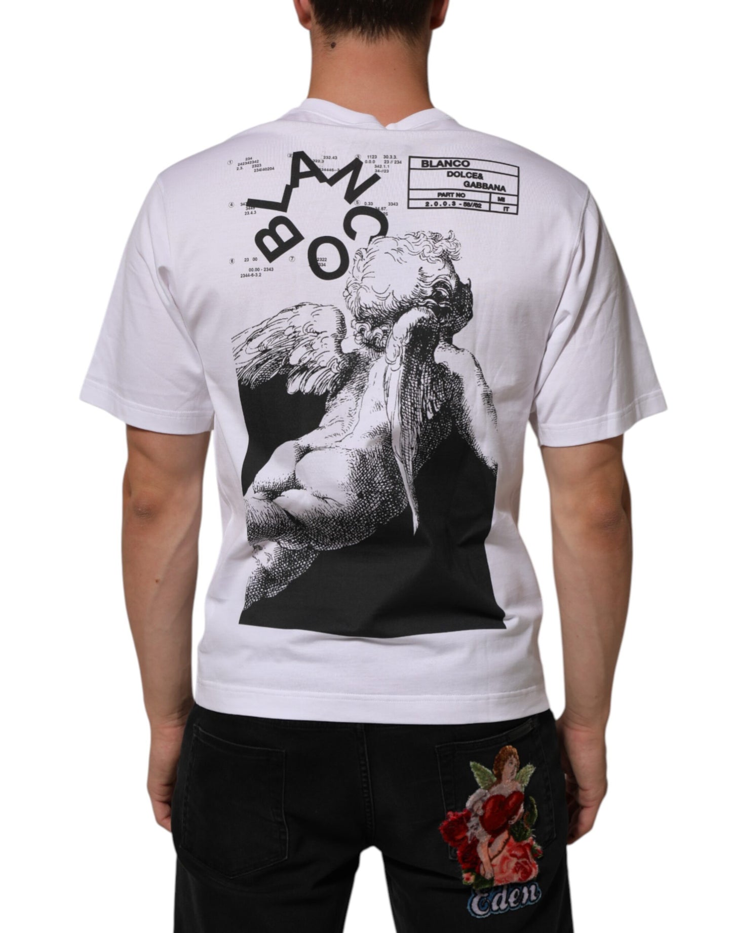 Dolce &amp; Gabbana Wit Engelenprint Katoenen Heren T-shirt met Ronde Hals
