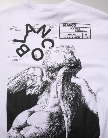 Dolce &amp; Gabbana Wit Engelenprint Katoenen Heren T-shirt met Ronde Hals