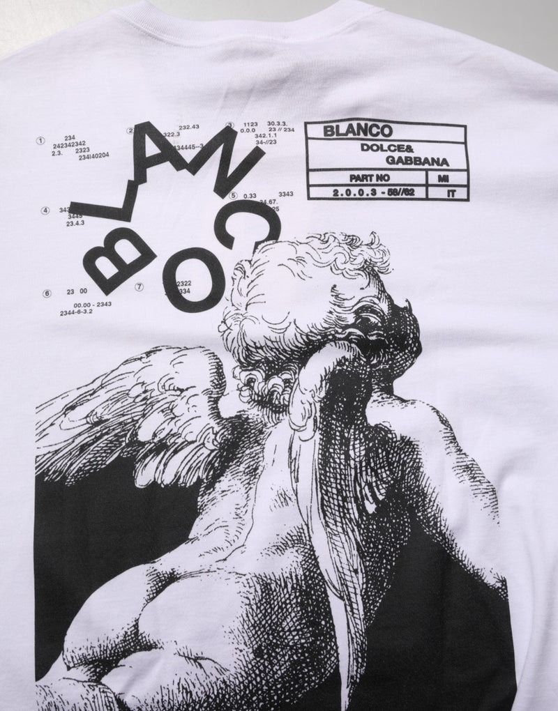 Dolce & Gabbana White Angel Print Cotton Men Crew Neck T-shirt