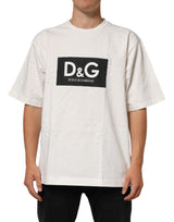 T-shirt homme en coton à col rond avec imprimé du logo blanc de Dolce &amp; Gabbana