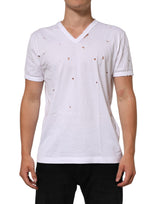 T-shirt homme Dolce &amp; Gabbana blanc en coton délavé à col en V