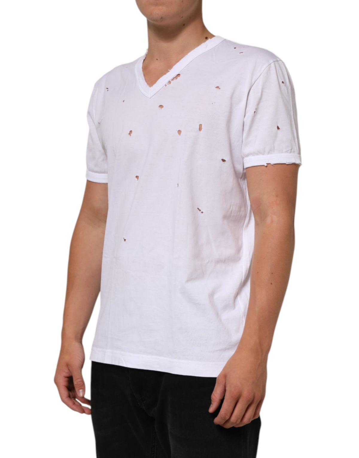 T-shirt homme Dolce &amp; Gabbana blanc en coton délavé à col en V