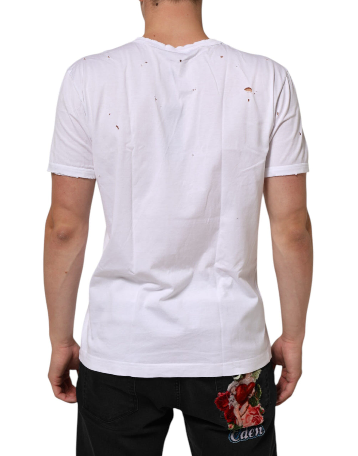 T-shirt homme Dolce &amp; Gabbana blanc en coton délavé à col en V