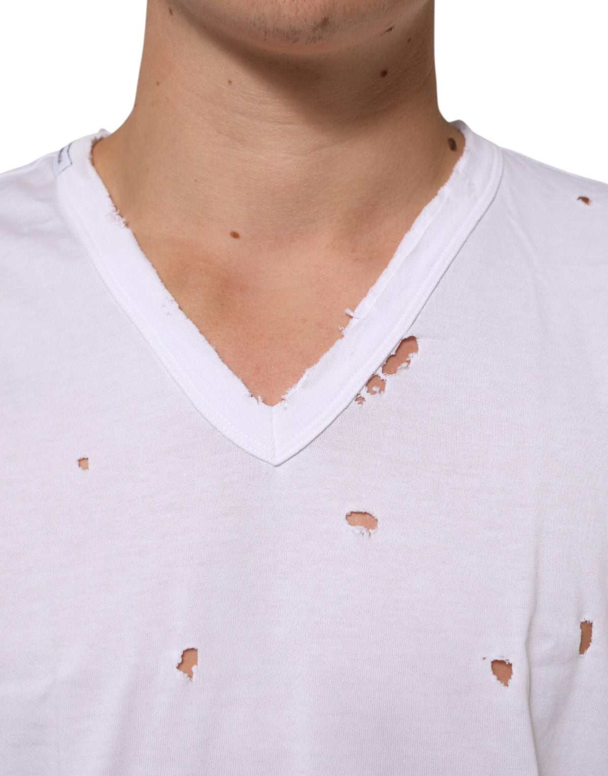 T-shirt homme Dolce &amp; Gabbana blanc en coton délavé à col en V