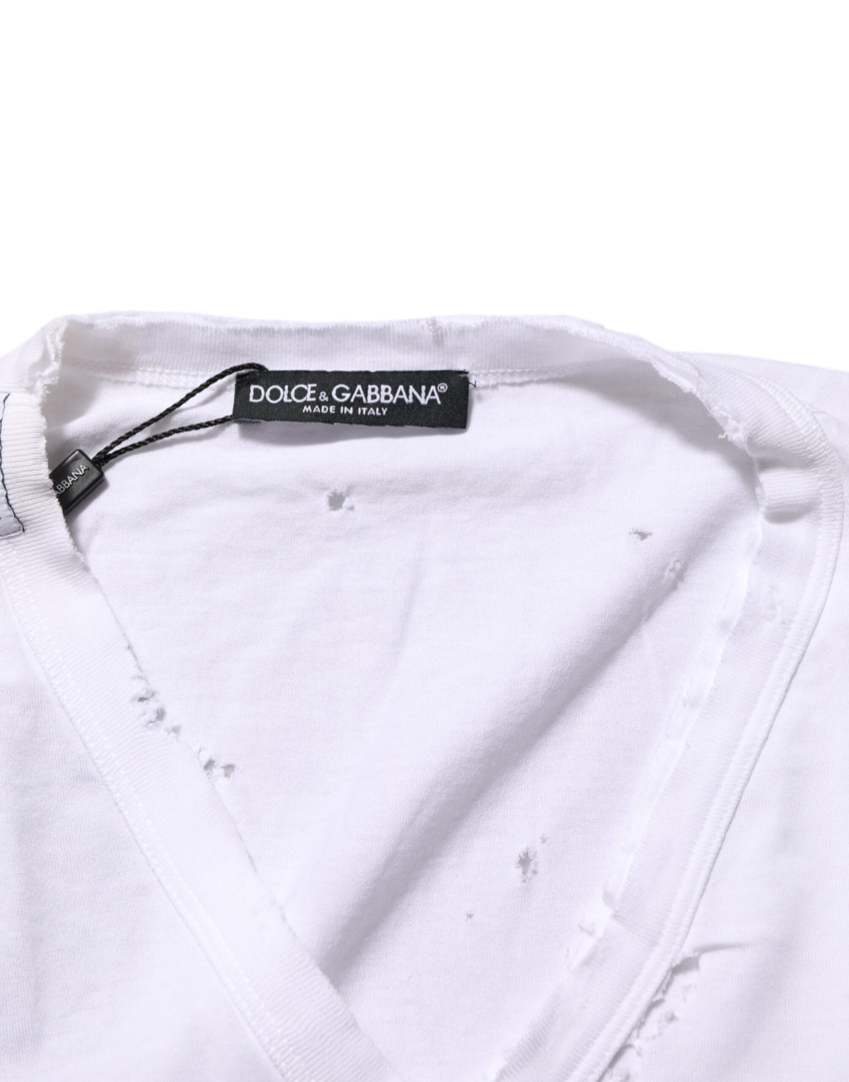 T-shirt homme Dolce &amp; Gabbana blanc en coton délavé à col en V