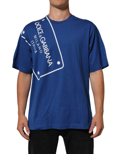 Dolce & Gabbana Blue Logo Print Cotton Crew Neck Men T-shirt