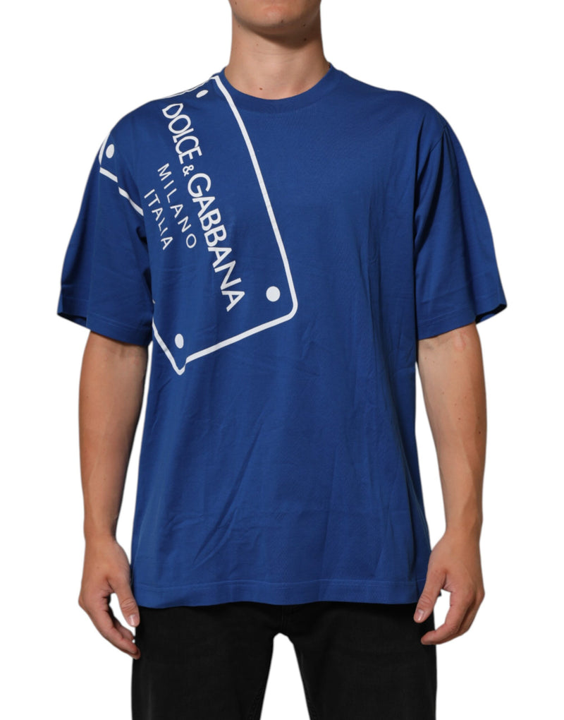 T-shirt homme en coton à col rond avec imprimé du logo bleu de Dolce &amp; Gabbana