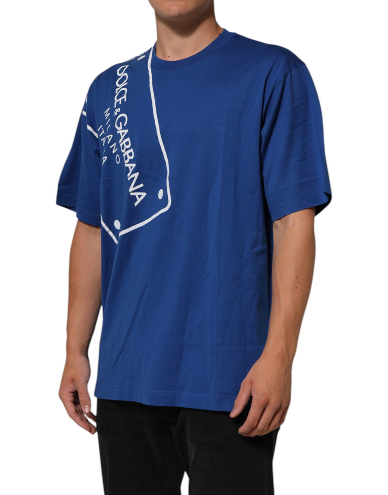 T-shirt homme en coton à col rond avec imprimé du logo bleu de Dolce &amp; Gabbana
