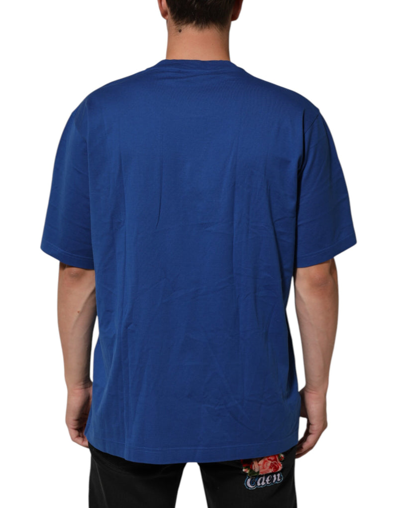 T-shirt homme en coton à col rond avec imprimé du logo bleu de Dolce &amp; Gabbana