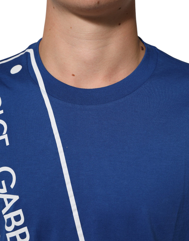 T-shirt homme en coton à col rond avec imprimé du logo bleu de Dolce &amp; Gabbana