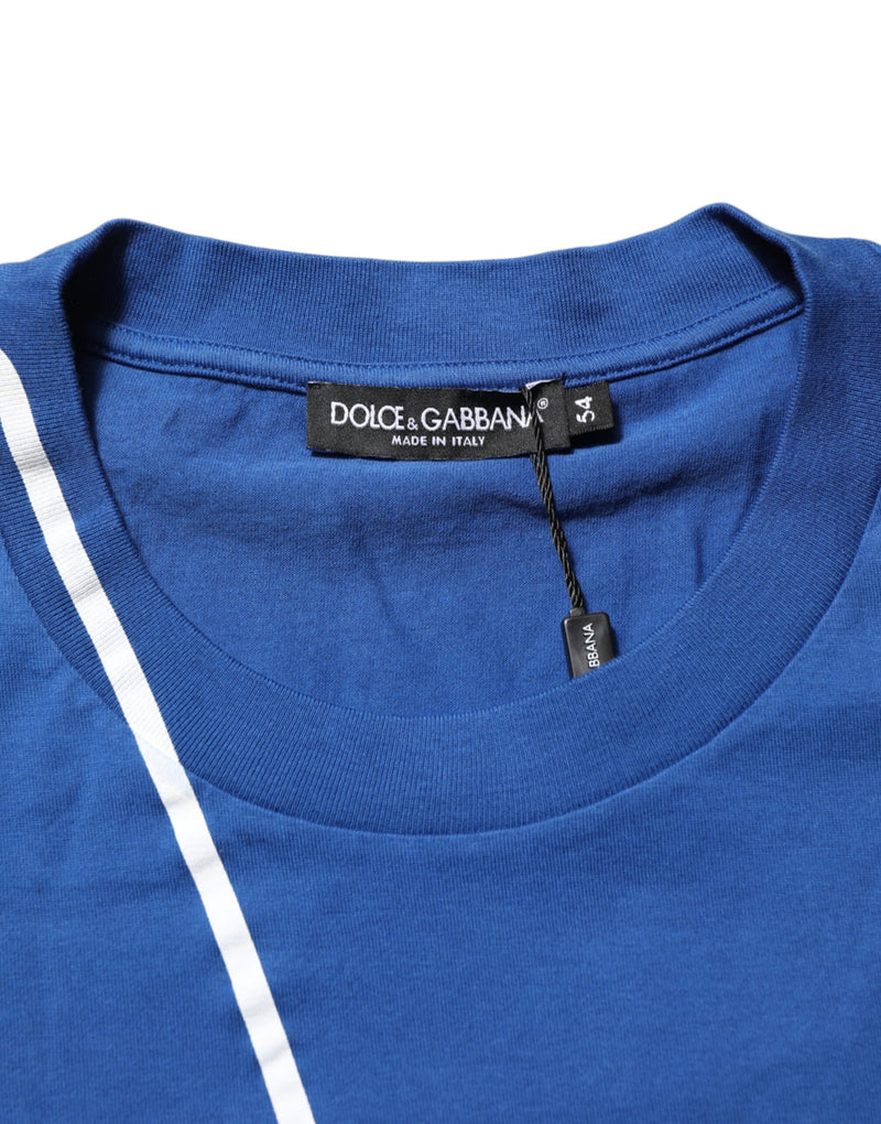 T-shirt homme en coton à col rond avec imprimé du logo bleu de Dolce &amp; Gabbana