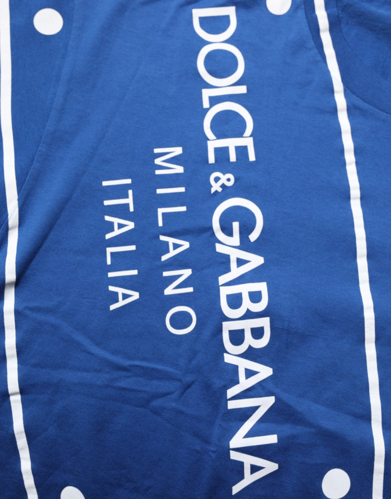 T-shirt homme en coton à col rond avec imprimé du logo bleu de Dolce &amp; Gabbana