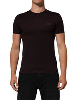 T-shirt en coton à col rond avec plaque logo marron de Dolce &amp; Gabbana