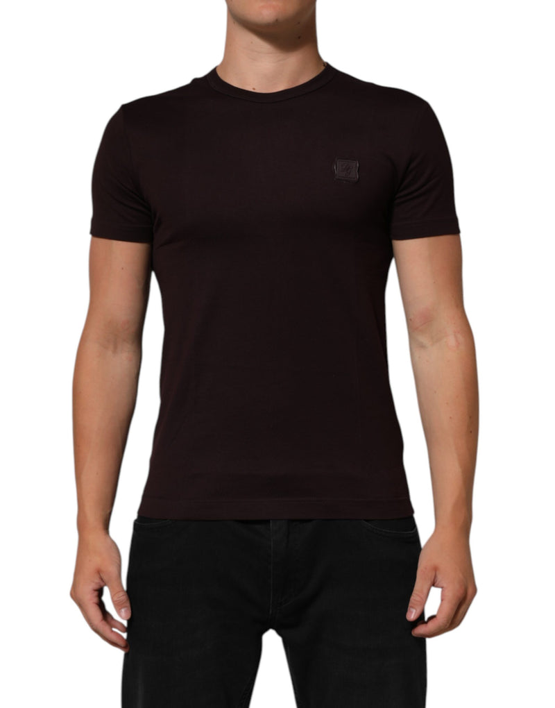Dolce &amp; Gabbana Bruin Logo Plaque Katoenen T-shirt met Ronde Hals