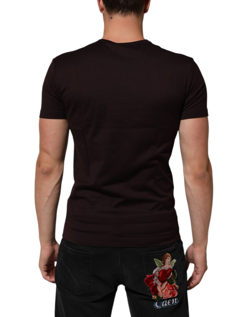 Dolce &amp; Gabbana Bruin Logo Plaque Katoenen T-shirt met Ronde Hals
