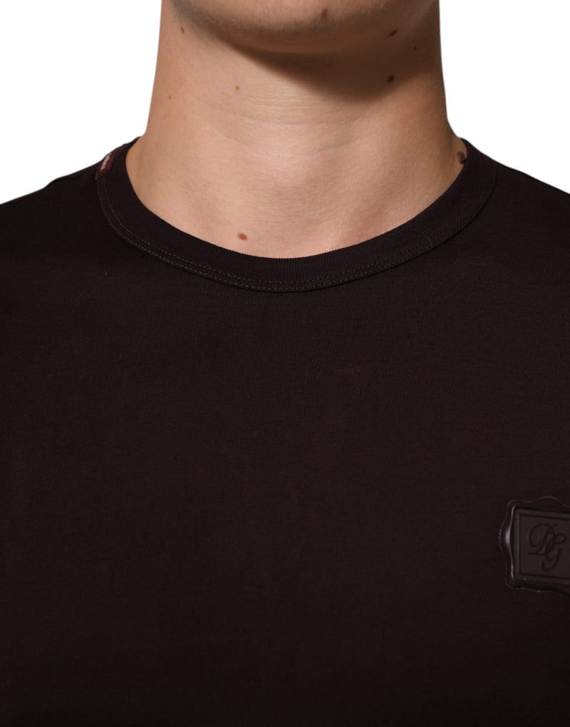 Dolce &amp; Gabbana Bruin Logo Plaque Katoenen T-shirt met Ronde Hals