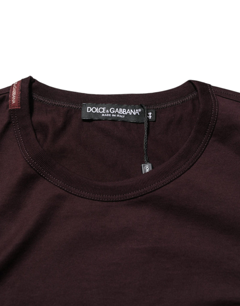 Dolce &amp; Gabbana Bruin Logo Plaque Katoenen T-shirt met Ronde Hals